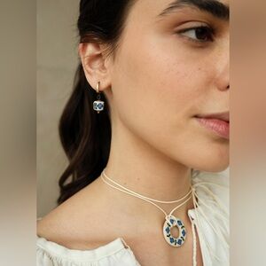 Elegant Blue and Cream Ceramic Pendant Necklace